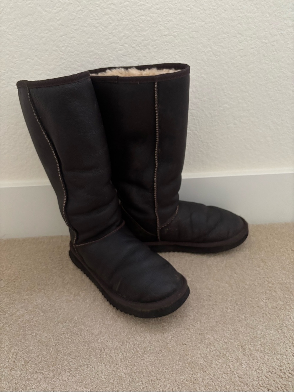 Women's Tall Brown Genuine Leather with Genuine Sheepskin Lining- Winter Boots